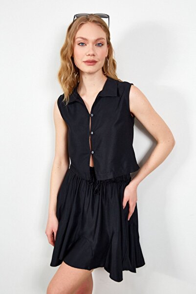 Manche Μαύρο Crop Γυναικείο Πουκάμισο