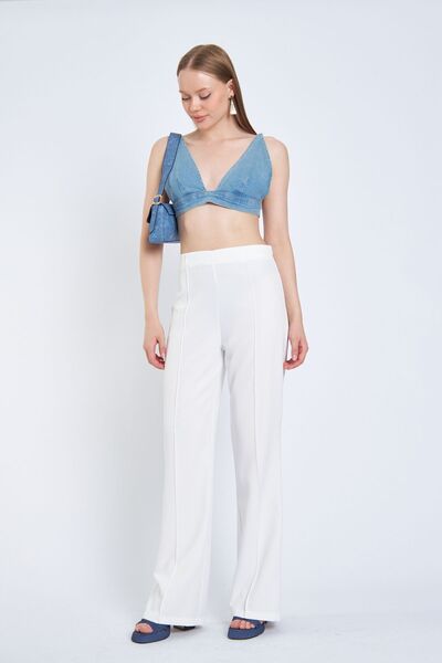 SIMO CLUB High Waist and Front Grass Women's Trousers - Loose Fabric with Side Zipper