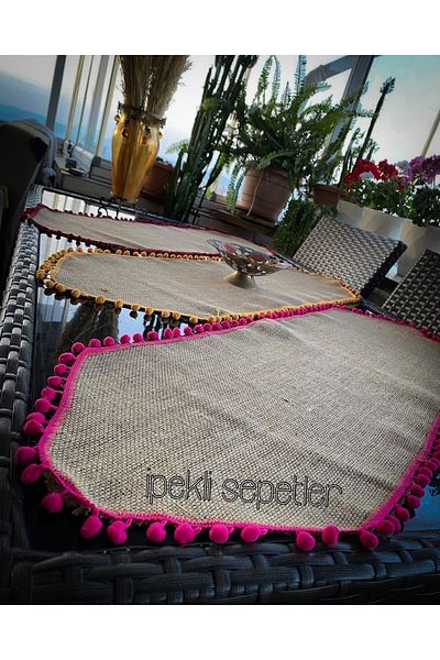 NehiripekHome Pompom Jute Balcony Runner 3 Pieces