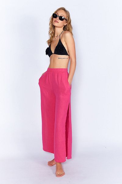 Manche Fuchsia Comfortable Cut Muslin Loose Slit Trousers| Mks667009-01