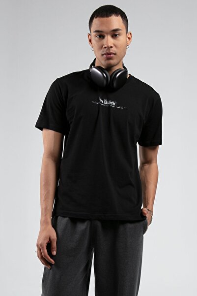 Manche Tricou negru cu mânecă scurtă, 100% bumbac, imprimat