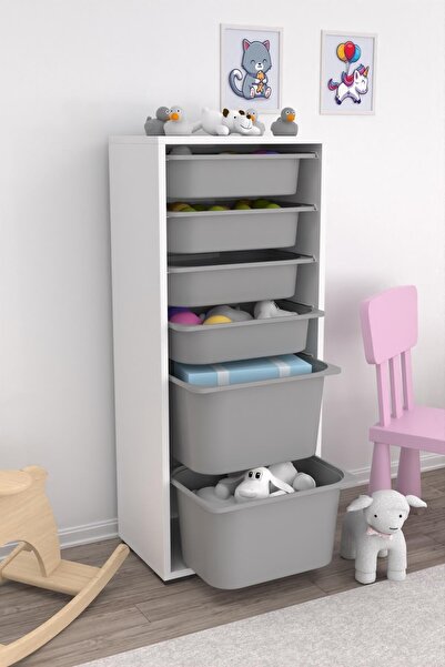 Pratico Cara 2 Büyük 4 Küçük Çok Amaçlı Dolap Kiler Oyuncak Dolabı Gri