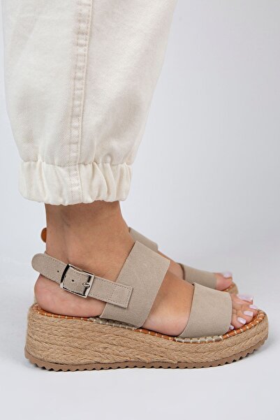 Manijero Dámské béžové espadrilové sandály z pravé kůže Liliana