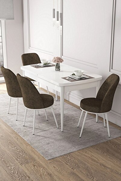 Canisa Concept Kor Serisi, Beyaz 70x114 Açılabilir Mutfak Masa Takımı, 4 Kahv...