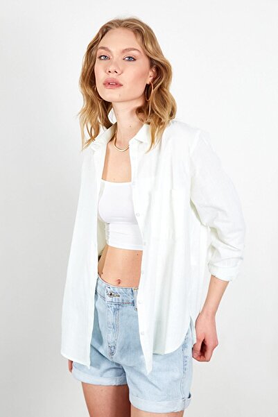 Manche قميص نسائي من الكتان بتأثير جيب الليمون