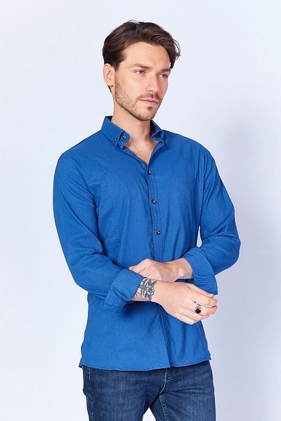 Manche Flexible Lycra - Long Sleeve Shirt with Dart| Indigo MES133008-01