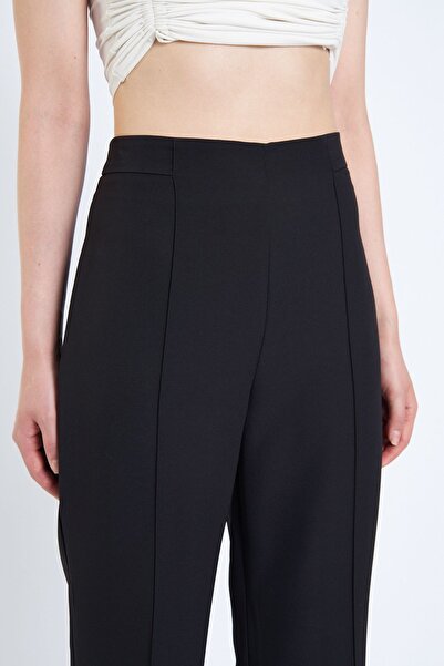 SIMO CLUB Kadın Yüksek Bel Önü Çimalı Yandan Fermuarlı Kumaş Bol Pantolon