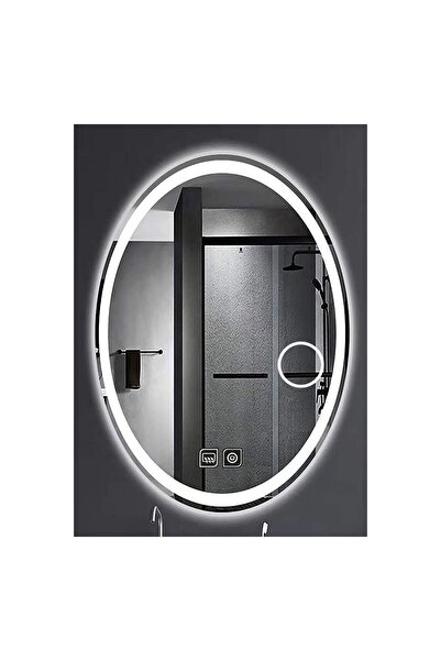 60x80 Cm Buğu Yapmayan Dokunmatik Tuşlu Makyaj Aynalı Kumlamalı Beyaz Ledli Elips Banyo Aynası