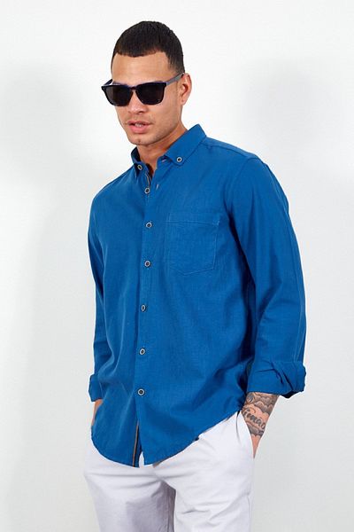 Manche Indigo Single Pocket Linen Shirt