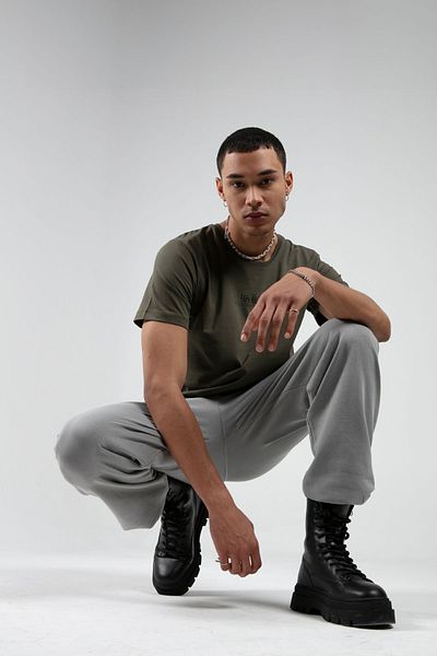Manche Khaki Crew Neck Short Sleeve Printed 100% Cotton T-Shirt