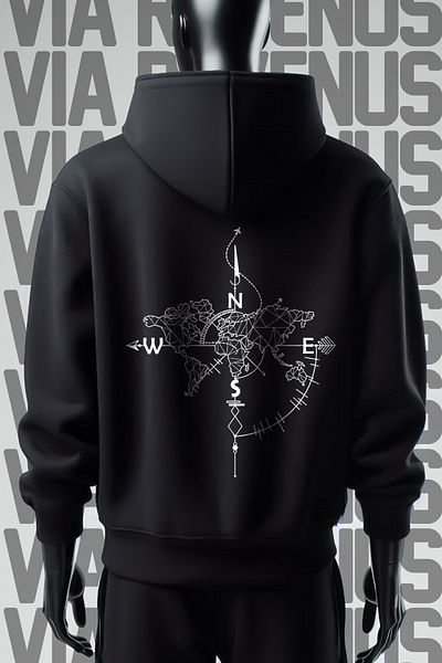 Vordevia Compass 3 Thread Wide Fit - Μπροστινό και πίσω εμπριμέ φούτερ με μαύρη κουκούλα
