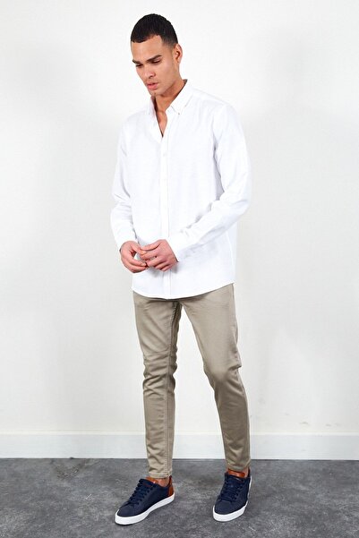 Manche Beyaz Erkek Kolay Ütülenebilir Standart Fit Normal Kesim Oxford Gömlek