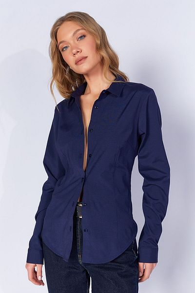 Manche Navy Blue Lycra Cotton Women's Shirt| MKS166847-01