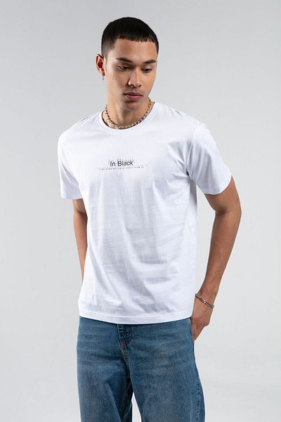 Manche Crew Neck White Printed Short Sleeve 100% Cotton T-Shirt