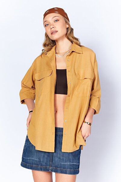 Manche Μπισκότο Γυναικείο Πουκάμισο με Διπλή Τσέπη Λινό Look |   ΜΚΣ 169410 -01