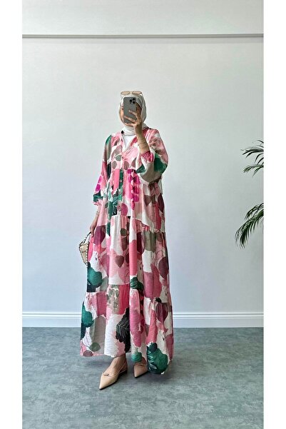 feiruz Premium Mango Kumaş Beirut Desenli Elbise