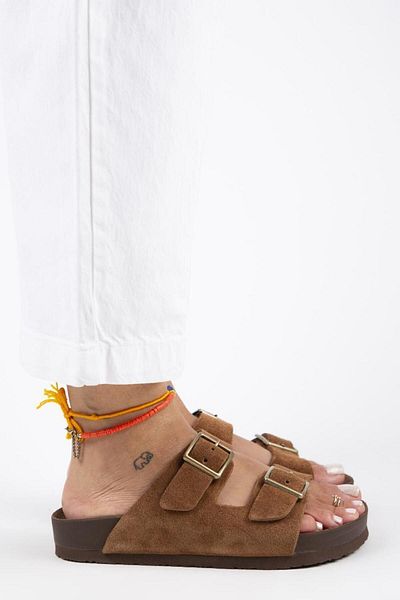 Manijero Genuine Leather Women's Slippers - Double Buckle, Anlelic Tan