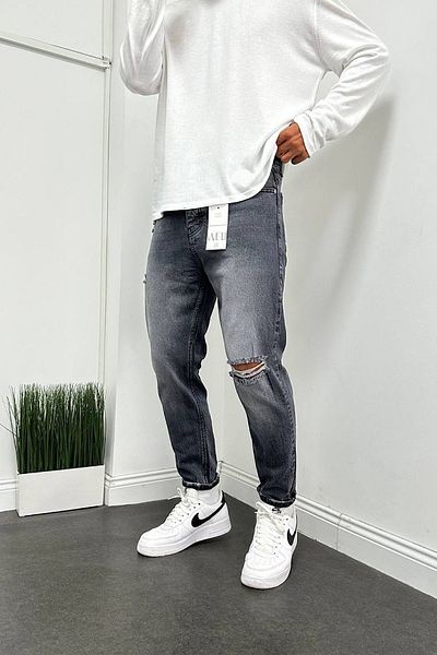 Denim Shorty Boyfriend Grey Anthracite τριμμένο τζιν παντελόνι με σκισίματα