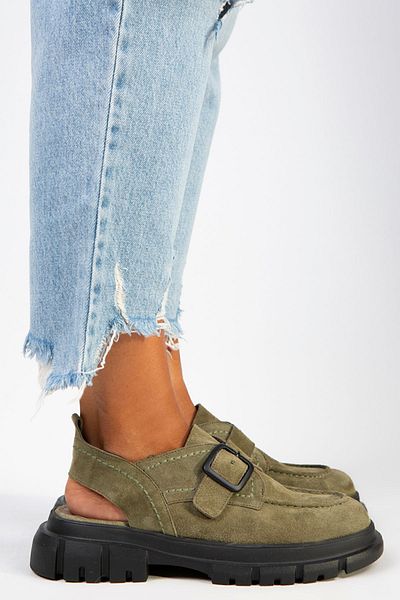 Manijero Rayne Women's Genuine Leather Buckle Belted Water Green Suede Sandals