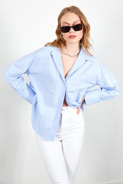 Manche Blue V-Neck Women's Shirt