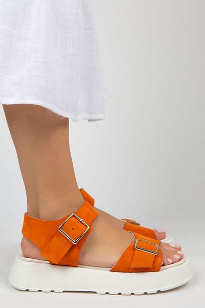 Manijero Vena Women's Genuine Leather Buckle Orange Sandals