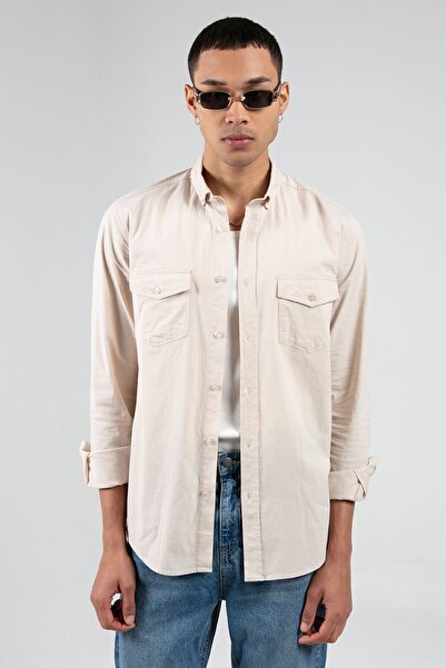 Manche Cămașă pentru bărbați Stone cu buzunar dublu, slim fit, 100% bumbac