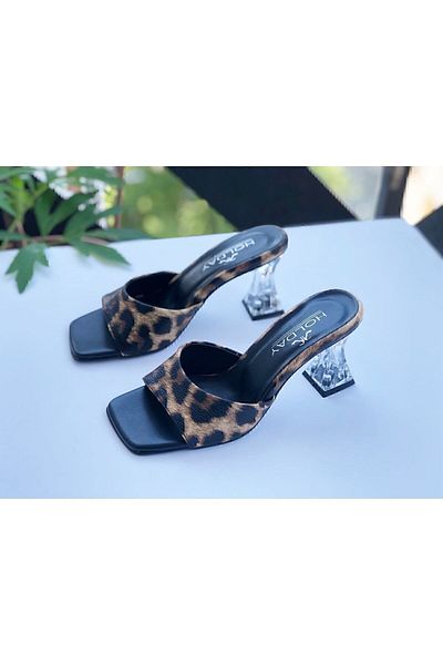 Holdays Toc Transparent Papuci Cu Motiv Leopard Inaltime Toc 7cm