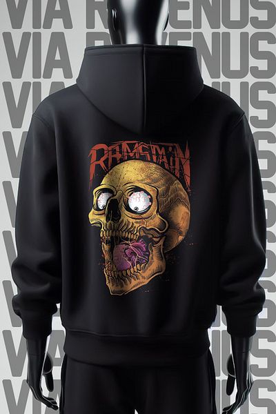 Vordevia Φούτερ Ramstain Black Hooded - 3 νήματα, φαρδιά εφαρμογή, εμπρός και πίσω στάμπα