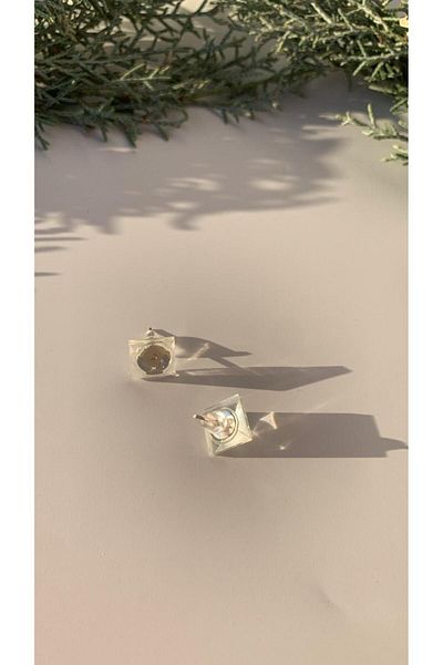 MISS GOLDEN Bright Blue Highlighter Neon - Square Diamond Epoxy Earrings with Silver Accessories