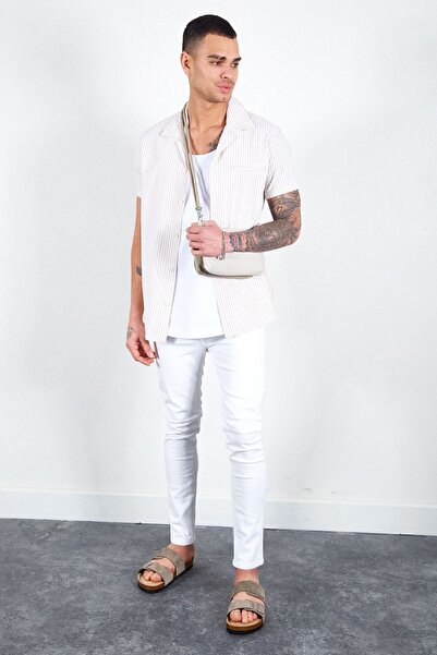 Manche Чоловіча сорочка бежевого кольору з коміром-стійкою - Mes116471-01-6471