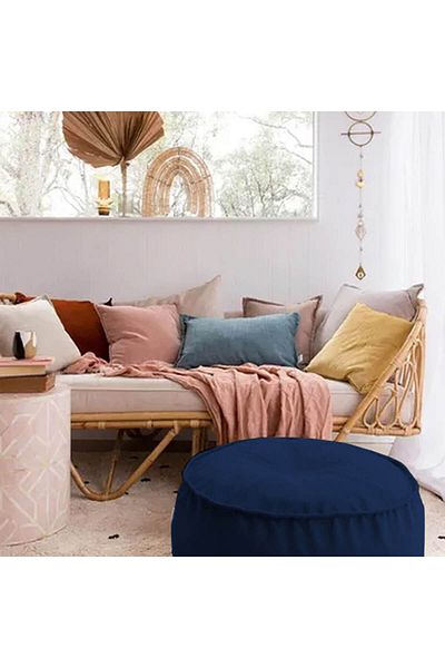 In House Round Decorative Linen Bean Bag - 70x25 cm - Dark Blue