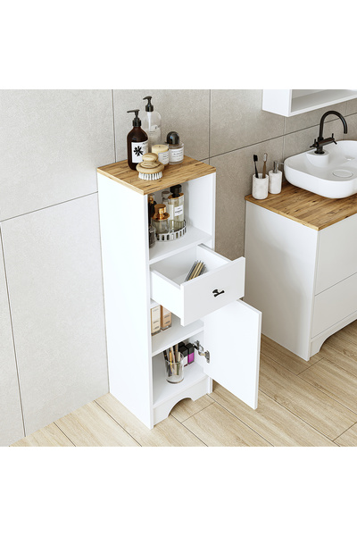 ROOMART Banyo Dolabı Mdf 107 X 35 Cm Çekmeceli Banyo Boy Dolabı Mat Beyaz