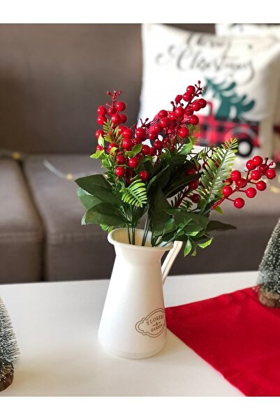 Ayd Home Yılbaşı Çiçeği Vazosuz Yapay Kokina 1.kalite Yeniyıl Masa Süs Kırmızı Demet Çiçek Noel 5 Dal Newyear
