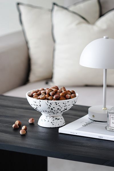 Beige & Stone Ceramic Black Spotted Ice Cream Dessert Breakfast Presentation Bowl 13.5 cm