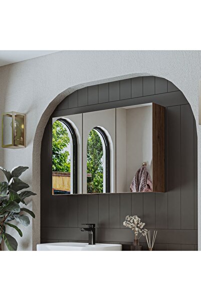 ROOMART Banyo Dolabı Kulpsuz 3 Kapaklı Mdf 90 Cm Aynalı Banyo Üst Dolabı