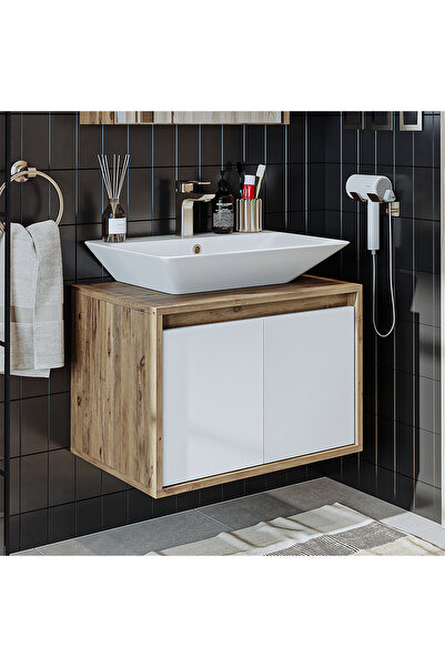 ROOMART Ld7 Ayaksız 2 Kapaklı Lavabolu Ahşap-mat Beyaz Mdf 65 Cm Banyo Dolabı