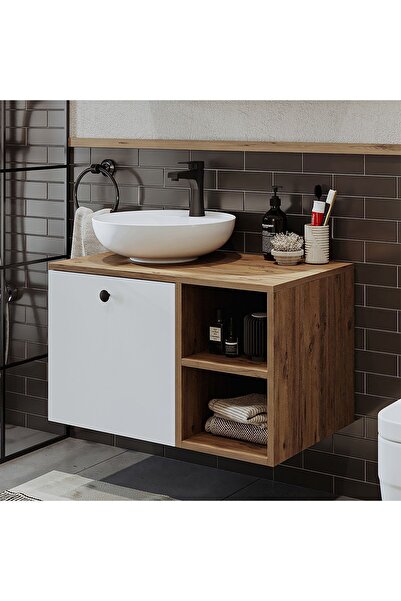 ROOMART Ayaksız Lavabolu Mdf 75 Cm Çekmeceli Banyo Dolabı