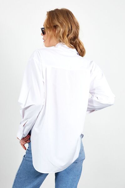 EDITION Λευκό γυναικείο πουκάμισο ποπλίνα με χαλαρή εφαρμογή | Συμπληρωματικό 100163867 -3867