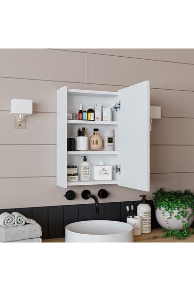 ROOMART Banos Banyo Kulpsuz Tek Kapaklı Mat Beyaz 40 Cm Mini Aynalı Banyo Üst Dolabı