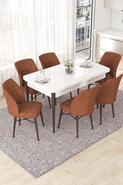 Canisa Nef Serisi 70x114 Açılabilir Mdf Beyaz Masa Ceviz Ayak Masa Takımı Ve ...