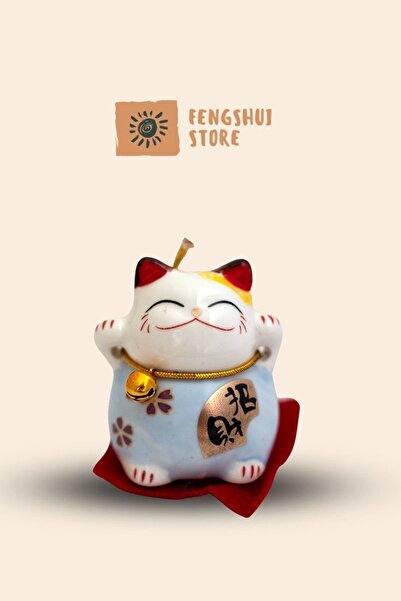 Feng Shui Store Seramik Şans Kedisi Mavi- Maneki Neko