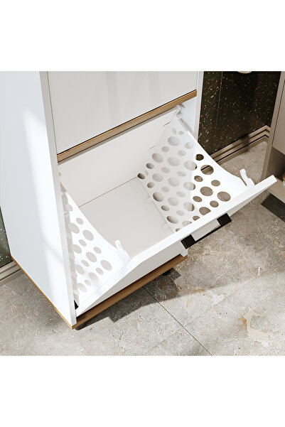 ROOMART Çamaşır Sepetli Banyo Dolabı, Çok Amaçlı Çekmeceli Dolap 45 cm