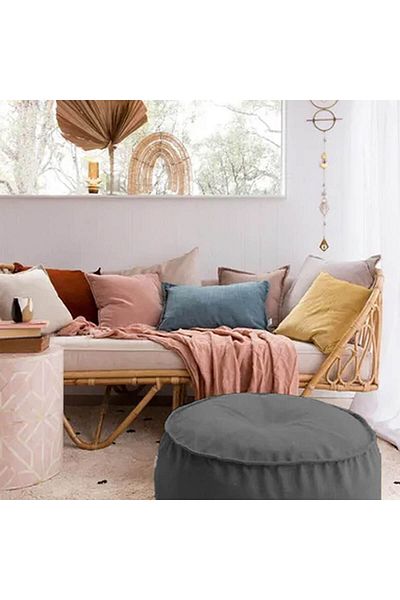 In House Round Decorative Linen Bean Bag - 70x25 cm - Light Grey