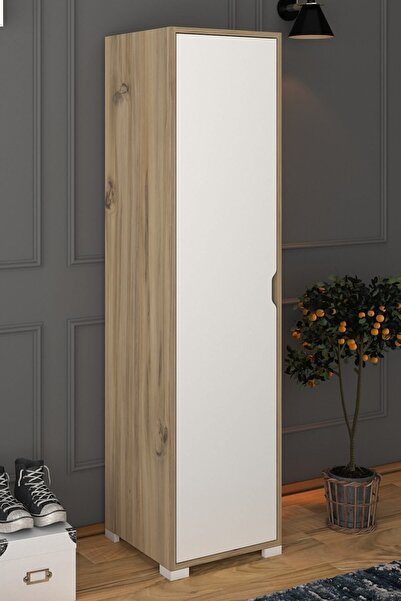 midoser Nisan 40 Cm Açık Ceviz-beyaz 5 Raflı Kiler Tek Kapılı Banyo Ve Elbise Dolabı - Gardırop