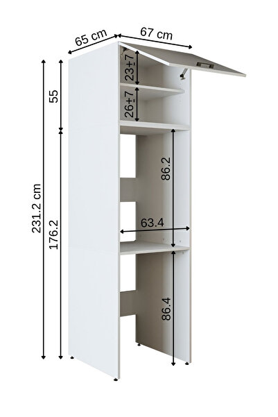 ROOMART Banyo Dolabı 231,2 x 67 cm Çamaşır Ve Kurutma Makinesi Dolabı