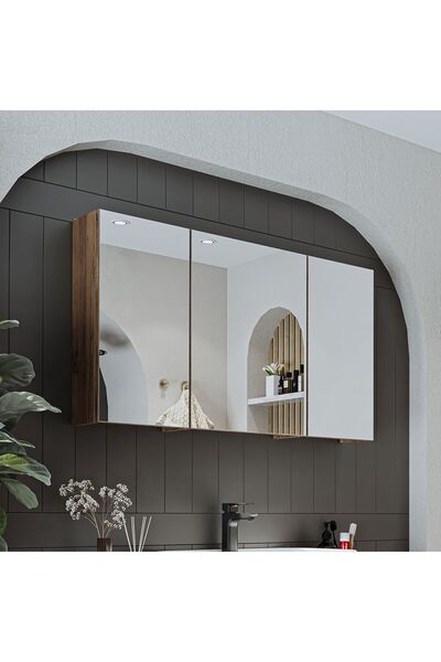ROOMART Banyo Dolabı Kulpsuz 3 Kapaklı Mdf 105 Cm Aynalı Banyo Üst Dolabı