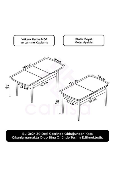 Canisa Concept Han Serisi 70x114 Açılabilir Mdf Mutfak Masası Yemek Masası Barok Ahşap Desen
