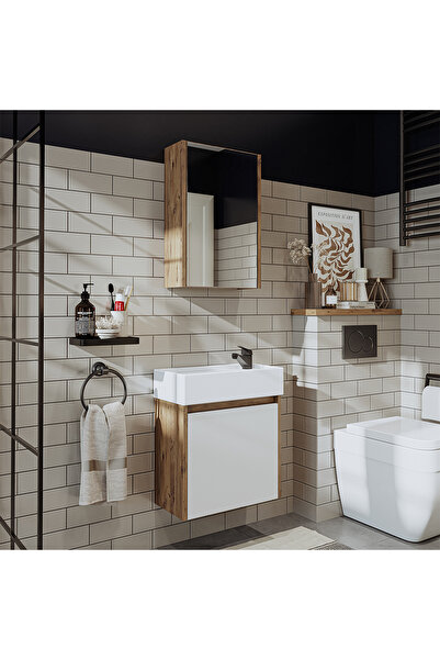 ROOMART Ayaksız Tek Kapaklı Lavabolu 50 Cm Banyo Dolabı Aynalı Üst Dolabı 1954