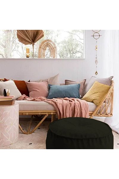 In House Round Decorative Linen Bean Bag - 70x25 cm - Dark Brown