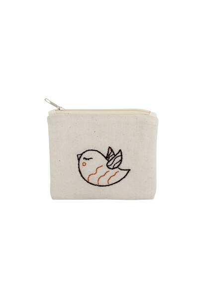 NAHIL Kuş Işlemeli Bez Cüzdan